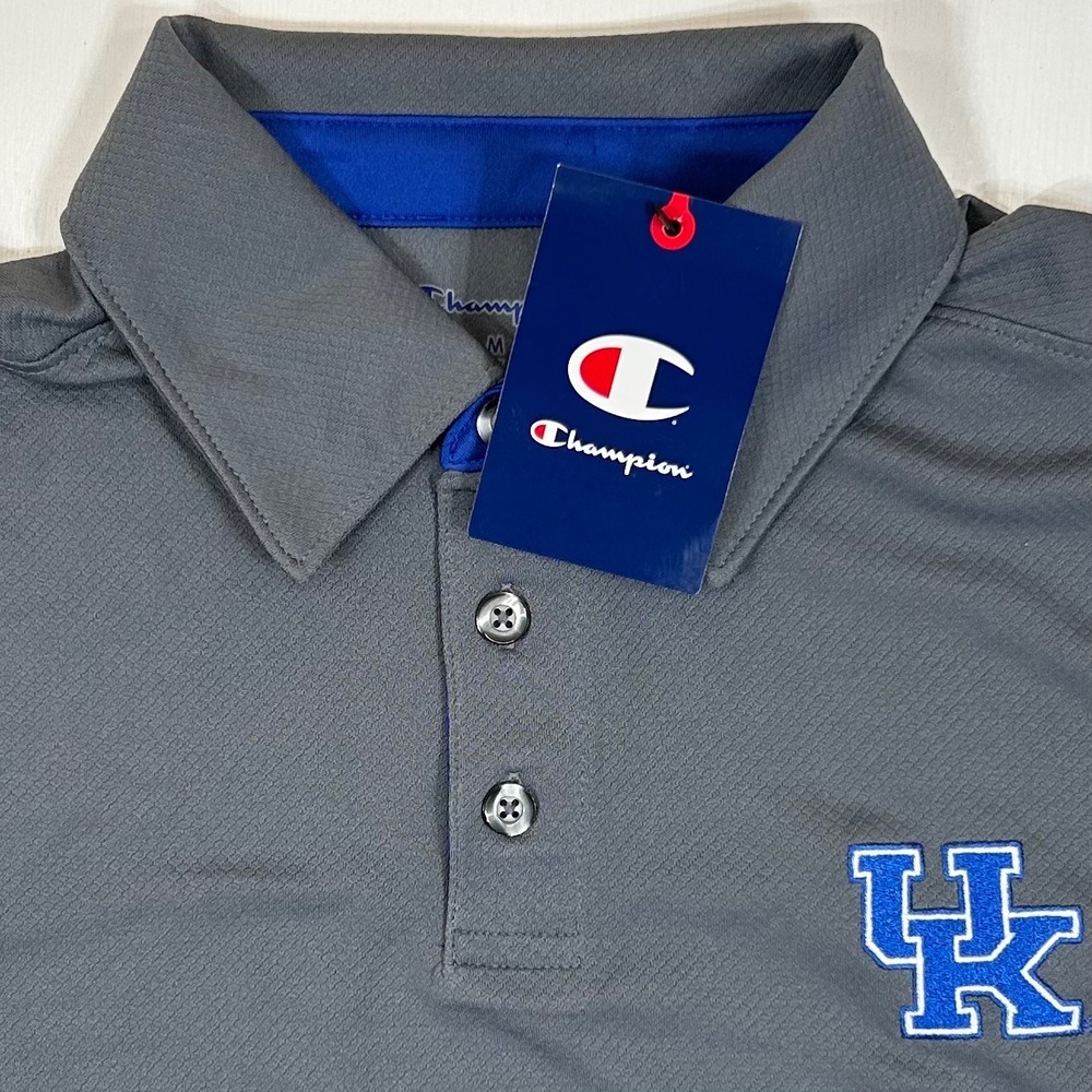 Champion Kentucky Wildcats Mens Polo Shirt Grey Performance UK Logo CBMEC3M M